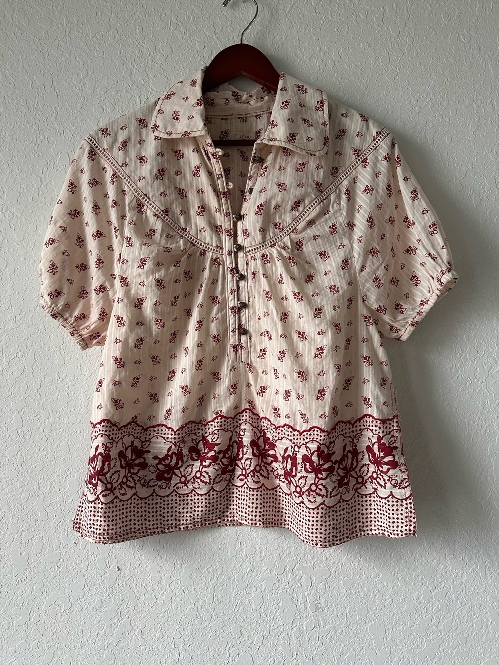 Pilcro Cream Peasant Top with Rust Floral Border - Picture 5 of 8